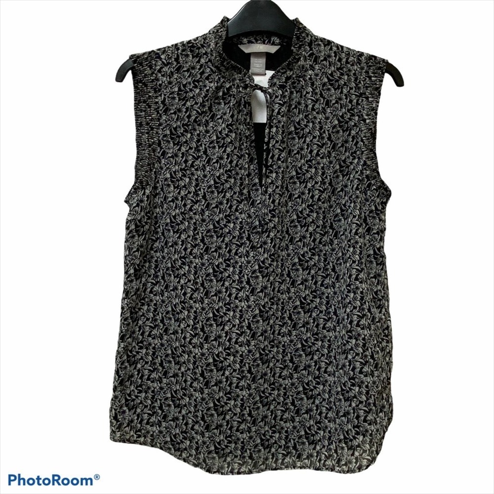 H&M Sleeveless Black Floral Neck Tie Blouse NWT XXS